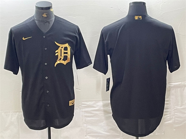 Men's Detroit Tigers Blank Black Cool Base Stitched Baseball Jersey
